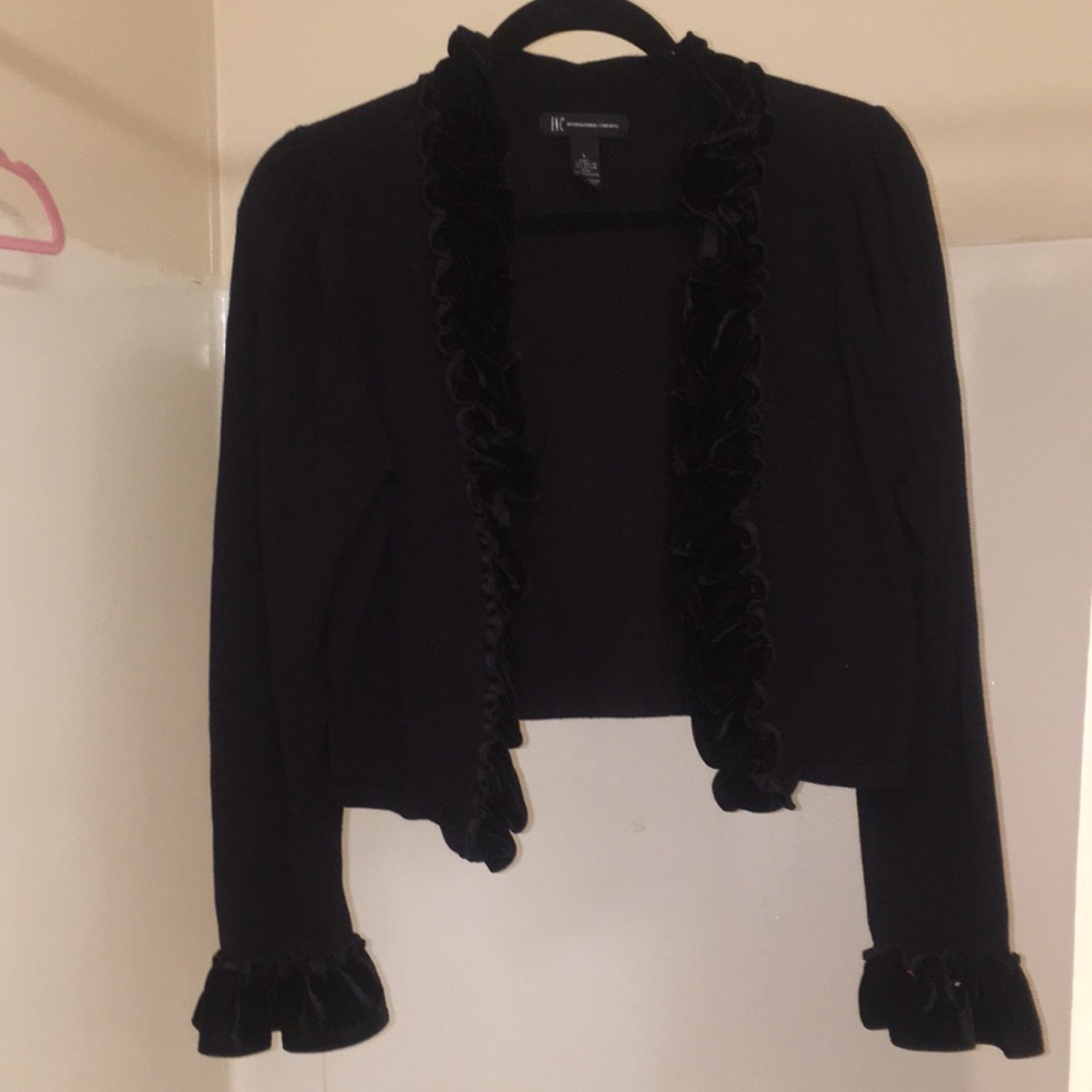 Inc large black cardigan with ruffles